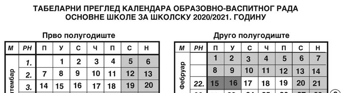 Izmenjen Pravilnik o kalendaru  obrazovno-vaspitnog rada za školsku 2020-2021